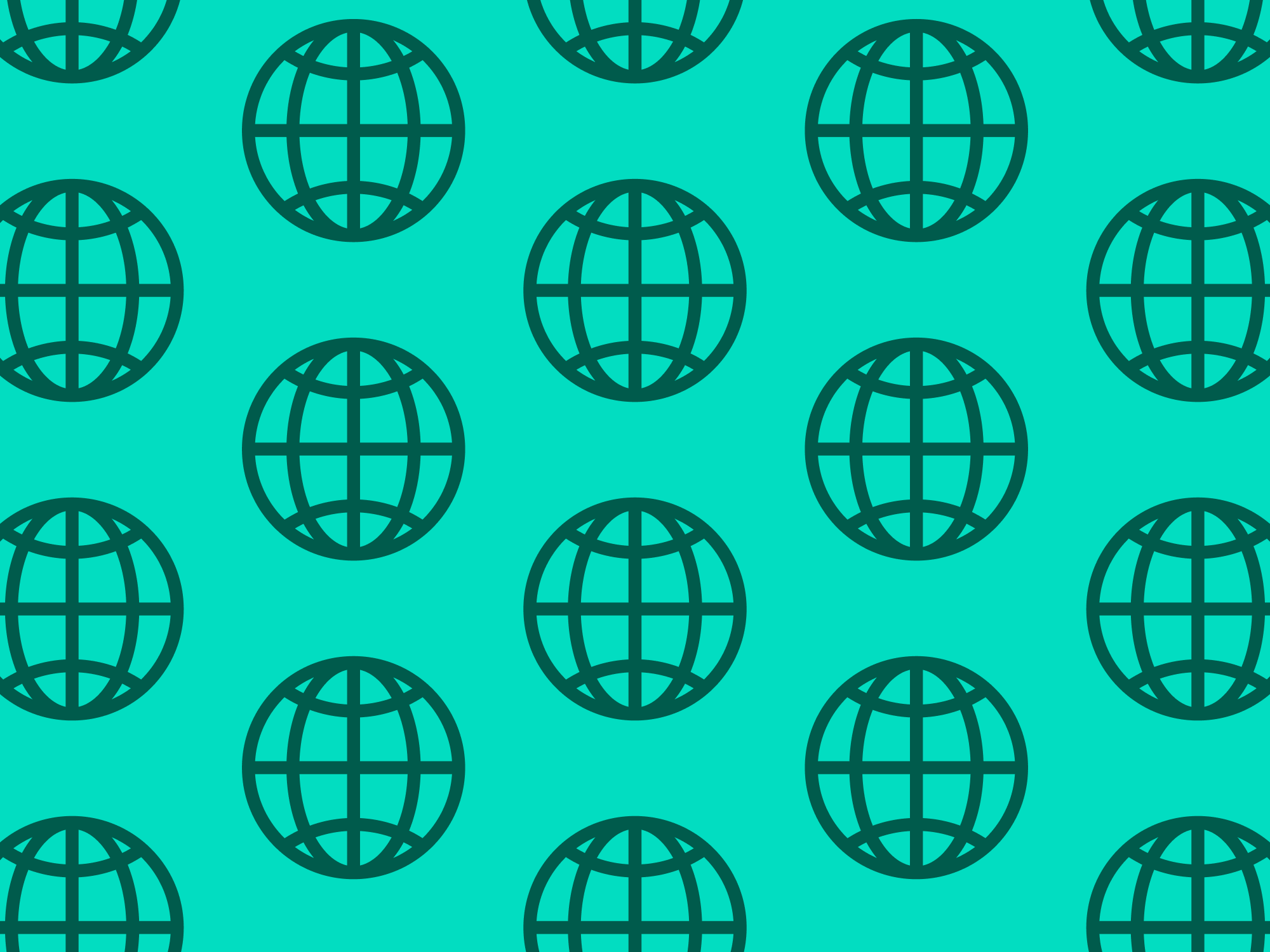 Dark green globe frame turquoise background duplicated