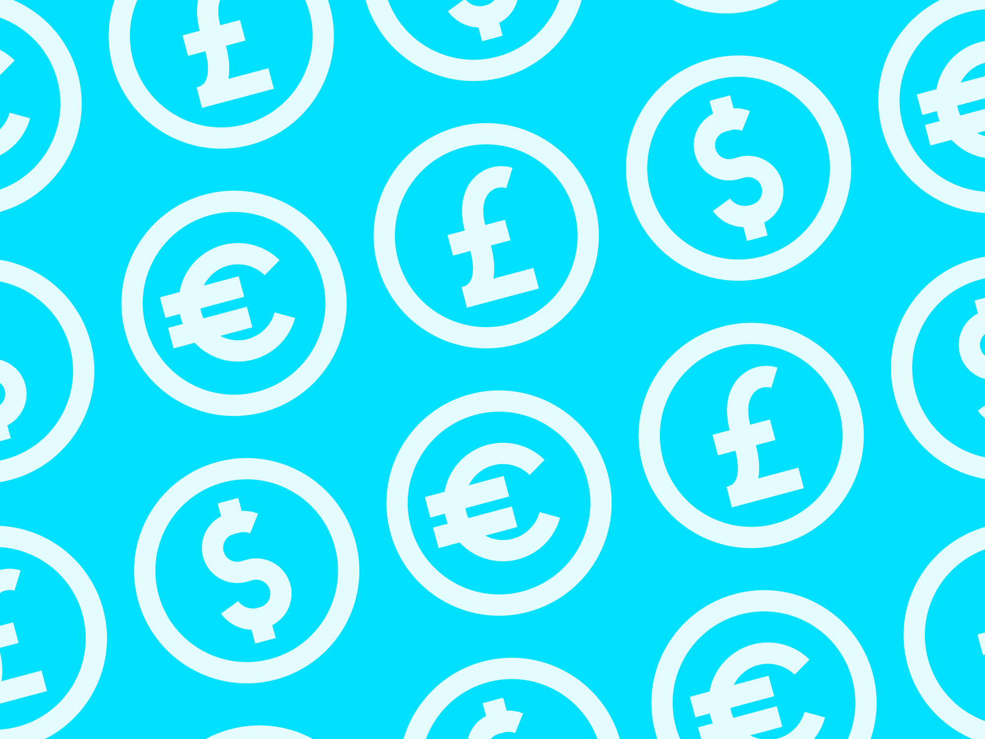 money white currencies icon light blue background