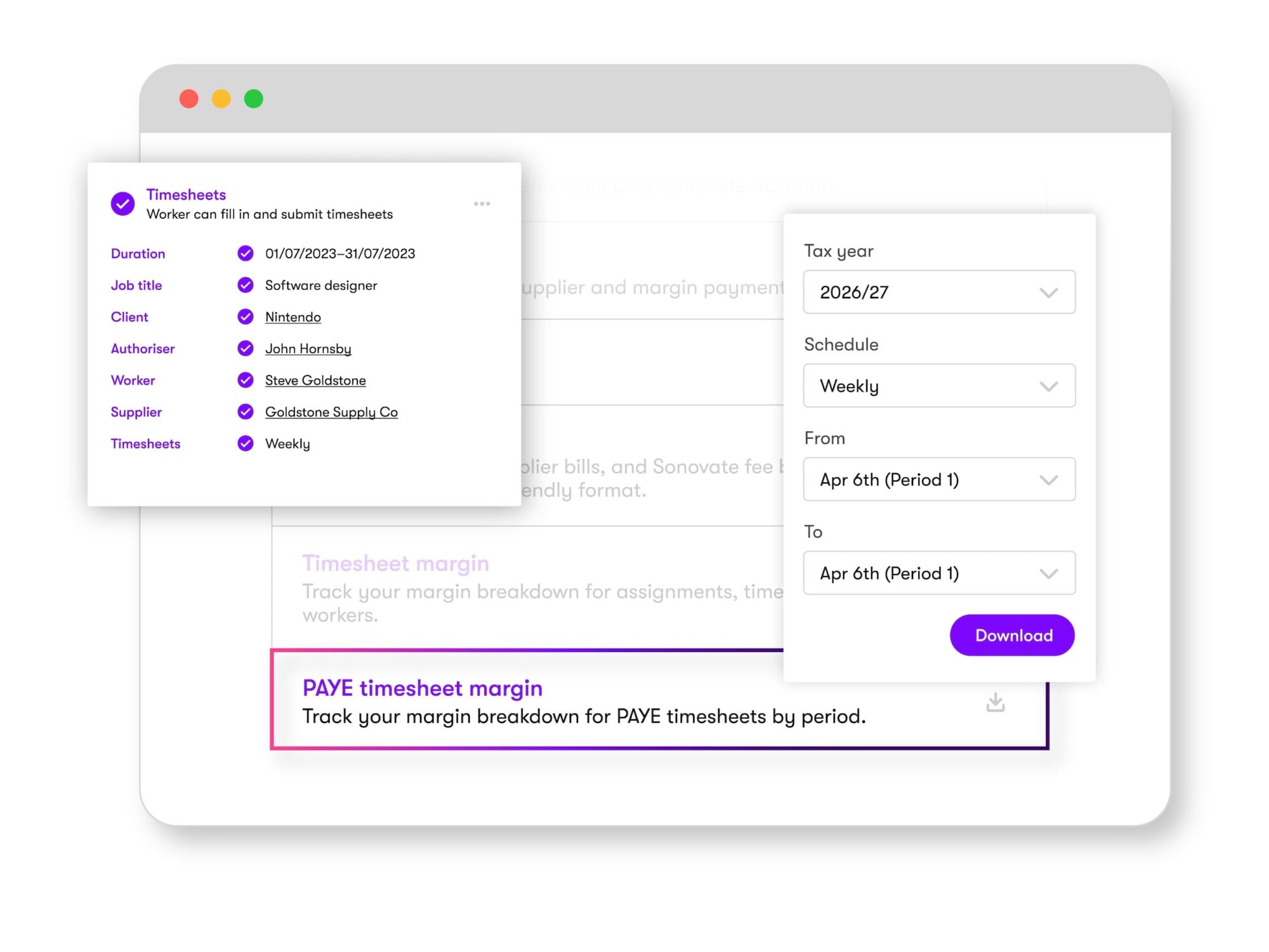 Sonovate operations workflow generating timesheets, contracts and invoices